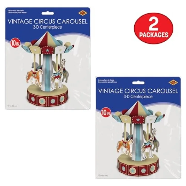 3-D Vintage Sirk Carousel Centerpieces 2 Parça, 10, Çok Renkli