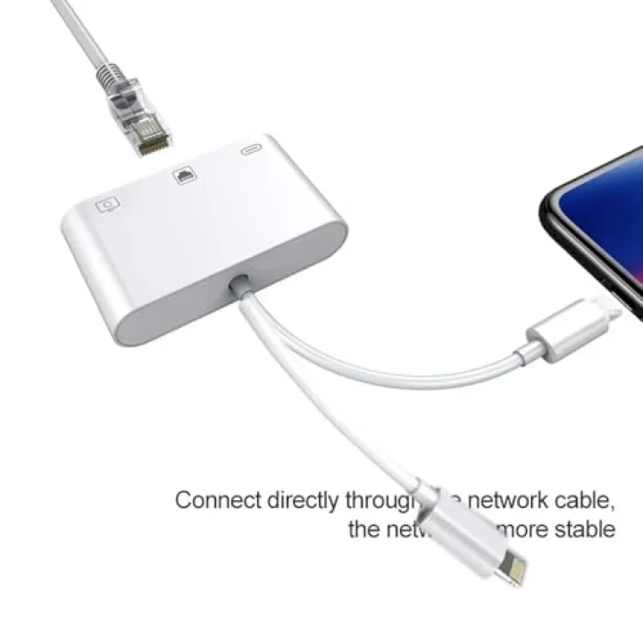3 in1 şarj adaptörü Lightning Type-C Girişini Kamera Fotoğraf Makinesi Lan Ethernet Girişine Çevirici Dönüştürücü Tip-C RJ45 girişli İphone ile Uyumlu ZR814