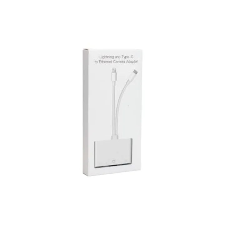 3 in1 şarj adaptörü Lightning Type-C Girişini Kamera Fotoğraf Makinesi Lan Ethernet Girişine Çevirici Dönüştürücü Tip-C RJ45 girişli İphone ile Uyumlu ZR814