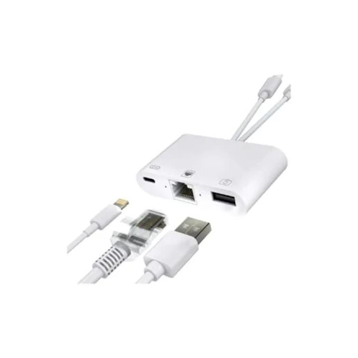 3 in1 şarj adaptörü Lightning Type-C Girişini Kamera Fotoğraf Makinesi Lan Ethernet Girişine Çevirici Dönüştürücü Tip-C RJ45 girişli İphone ile Uyumlu ZR814