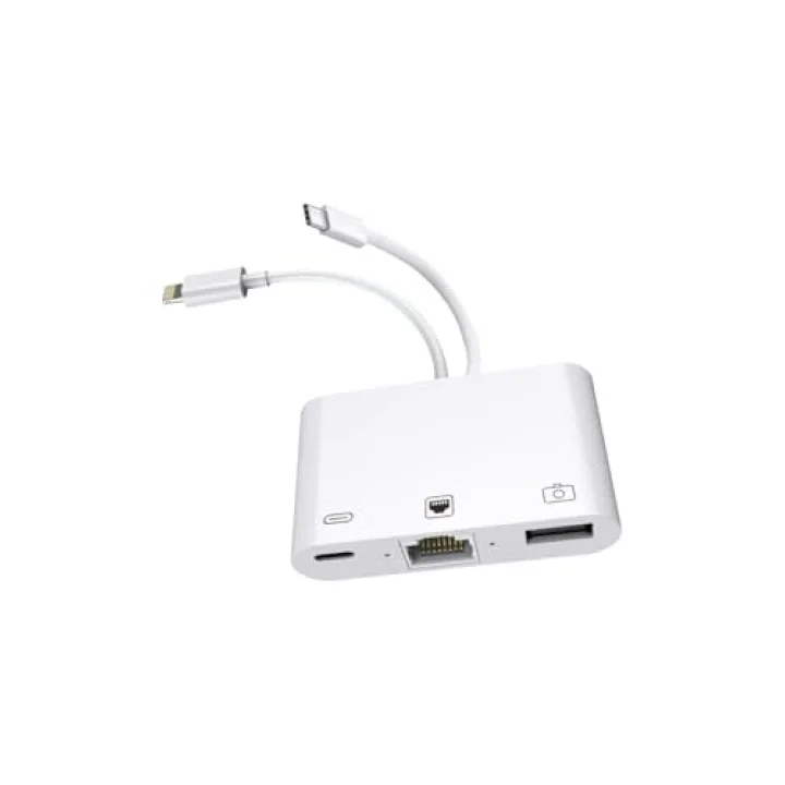 3 in1 şarj adaptörü Lightning Type-C Girişini Kamera Fotoğraf Makinesi Lan Ethernet Girişine Çevirici Dönüştürücü Tip-C RJ45 girişli İphone ile Uyumlu ZR814