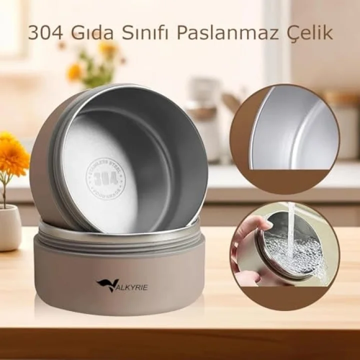 3 Katmanlı Isı Yalıtımlı Termos Yemek Kabı Seti – 304 Paslanmaz Çelik, Sızdırmaz 3 Gözlü