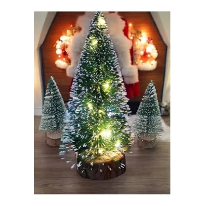 3Lü (1 Kendinden Gün Işığı 15 Cm,2 Adet Işıksız 10 Cm) Mini Çam, Yılbaşı Ağacı, Yeşil