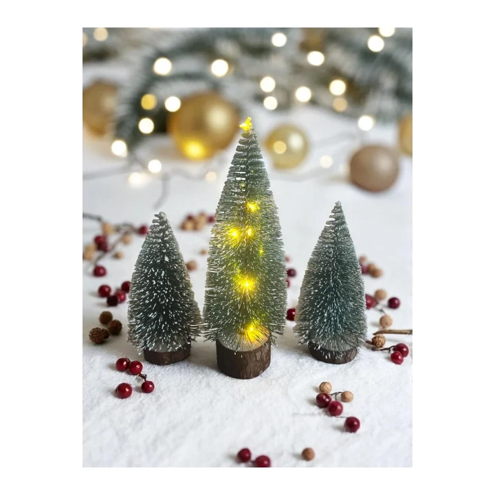 3Lü (1 Kendinden Gün Işığı 15 Cm,2 Adet Işıksız 10 Cm) Mini Çam, Yılbaşı Ağacı, Yeşil