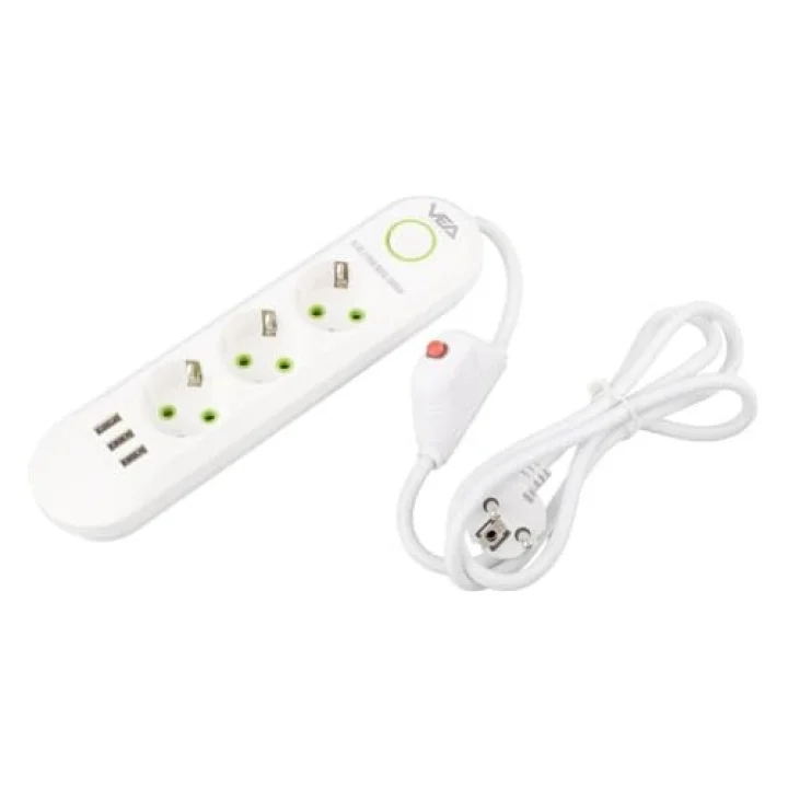 3lü 1.5 Metre Uzatma Kablosu 3 Usb Akım Korumalı Priz Beyaz