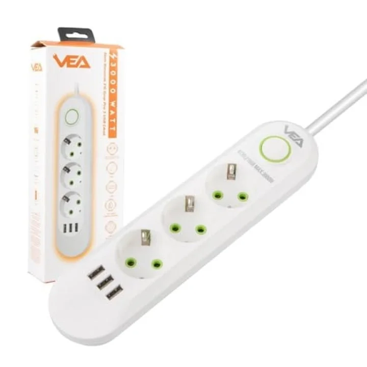 3lü 1.5 Metre Uzatma Kablosu 3 Usb Akım Korumalı Priz Beyaz