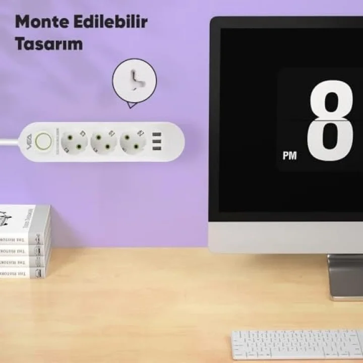 3lü 1.5 Metre Uzatma Kablosu 3 Usb Akım Korumalı Priz Beyaz