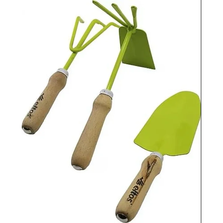 3lü Bahçe Seti, Kürek, Tırmık, Çapa Seti, Ahşap Sap, Dayanıklı Çelik Başlık, Ergonomik Tasarım, El Dostu, Bahçıvan Alet Takımı, Balkon, Saksı, Ev Bahçesi İçin, Hobi Seti, EBS003