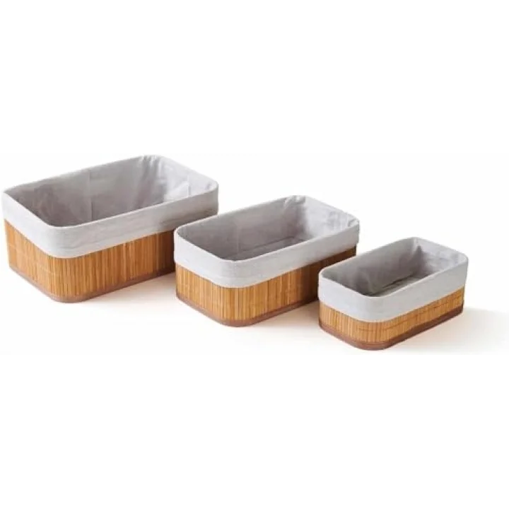 3lü Bambu Sepet Seti: Çok Amaçlı Ekmek Sepeti ve Banyo Mutfak Organizeri (Dikdörtgen)