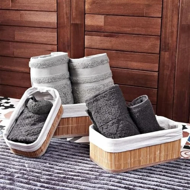 3lü Bambu Sepet Seti: Çok Amaçlı Ekmek Sepeti ve Banyo Mutfak Organizeri (Dikdörtgen)