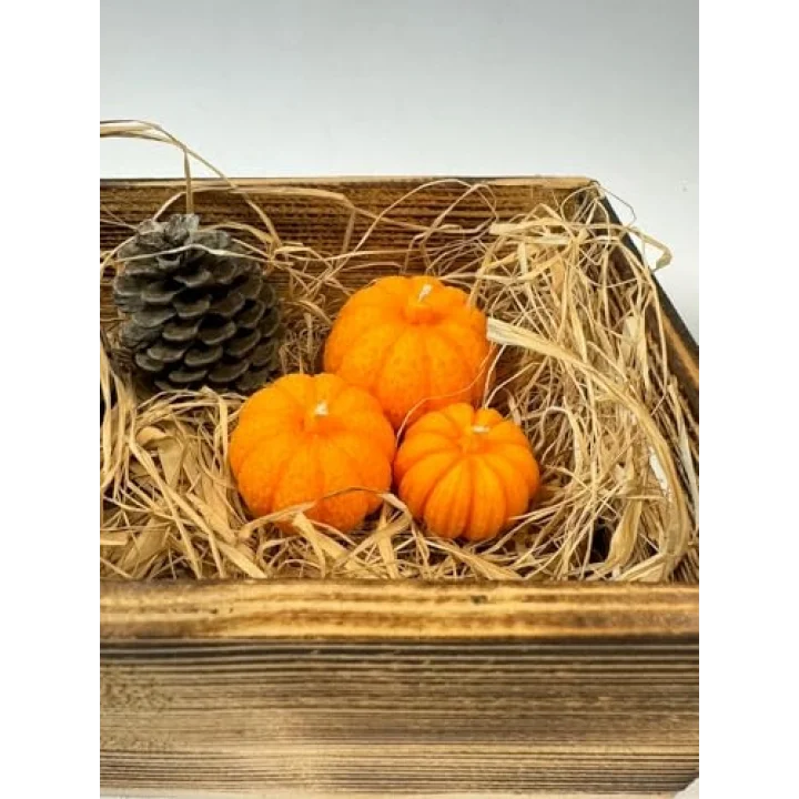 3lü Mini Balkabağı Ailesi Sonbahar Kış Ev Ofis Dekorasyonu Obje Turuncu Kabak Mum