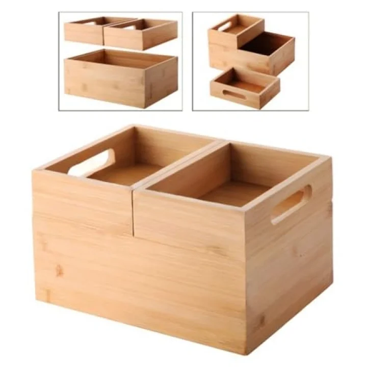 3lü Modüler Bambu Organizer Set - Üst Üste Geçebilen Çok Amaçlı Çekmece İçi ve Masaüstü Düzenleyici Kutu - Banyo, Mutfak ve Ofis İçin Ahşap Saklama Seti