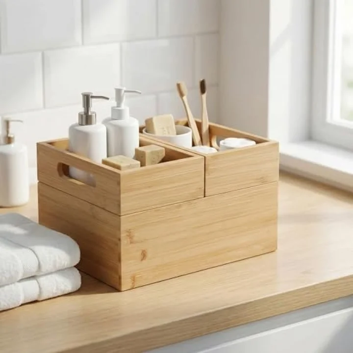 3lü Modüler Bambu Organizer Set - Üst Üste Geçebilen Çok Amaçlı Çekmece İçi ve Masaüstü Düzenleyici Kutu - Banyo, Mutfak ve Ofis İçin Ahşap Saklama Seti