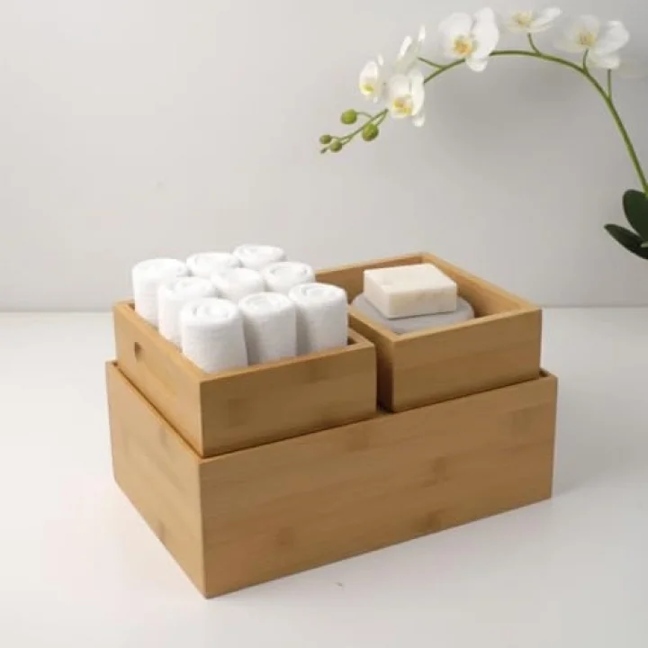 3lü Modüler Bambu Organizer Set - Üst Üste Geçebilen Çok Amaçlı Çekmece İçi ve Masaüstü Düzenleyici Kutu - Banyo, Mutfak ve Ofis İçin Ahşap Saklama Seti