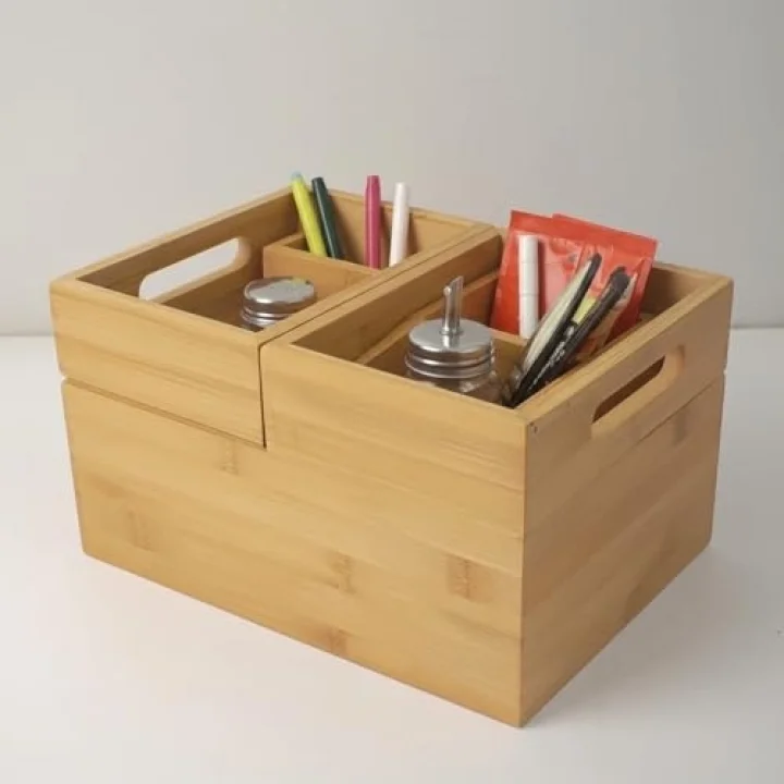 3lü Modüler Bambu Organizer Set - Üst Üste Geçebilen Çok Amaçlı Çekmece İçi ve Masaüstü Düzenleyici Kutu - Banyo, Mutfak ve Ofis İçin Ahşap Saklama Seti