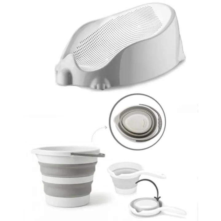 3lü SET Soft Bebek Banyo Küveti & Katlanır Su Kovası Maşrapa Set