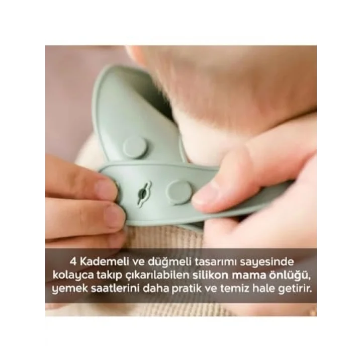 3lü Silikon Bebek Mama Önlüğü Seti - Çift Kilitli Ayarlanabilir Silikon Önlük - Gri-Yeşil-Pembe