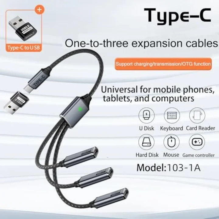 3lü Type-C Çoklayıcı 25 Cm Hızlı Şarj ve 480 Mbps Veri Aktarımı 3CC