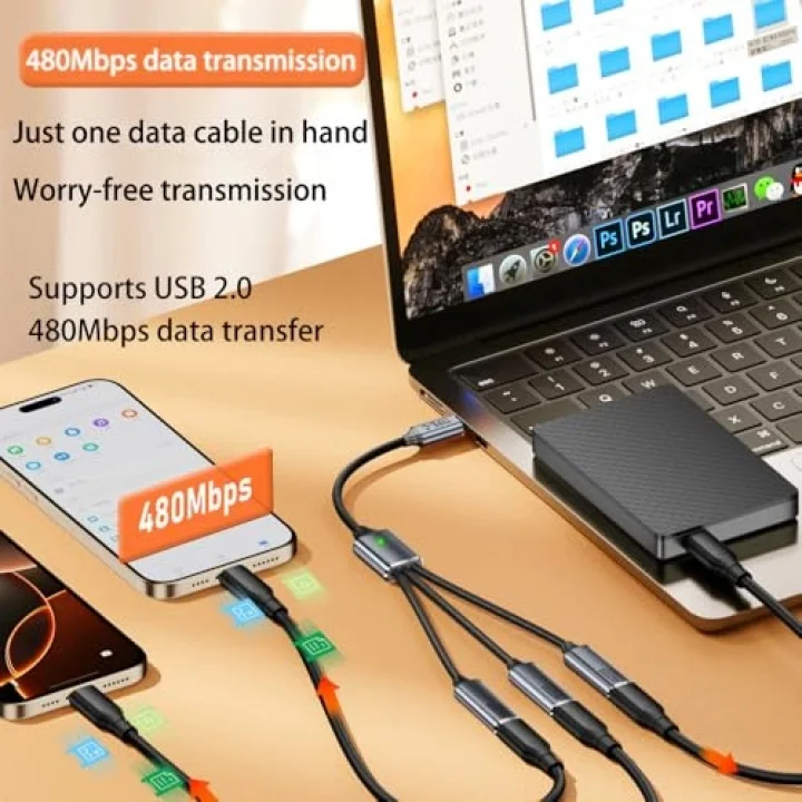 3lü Type-C Çoklayıcı 25 Cm Hızlı Şarj ve 480 Mbps Veri Aktarımı 3CC