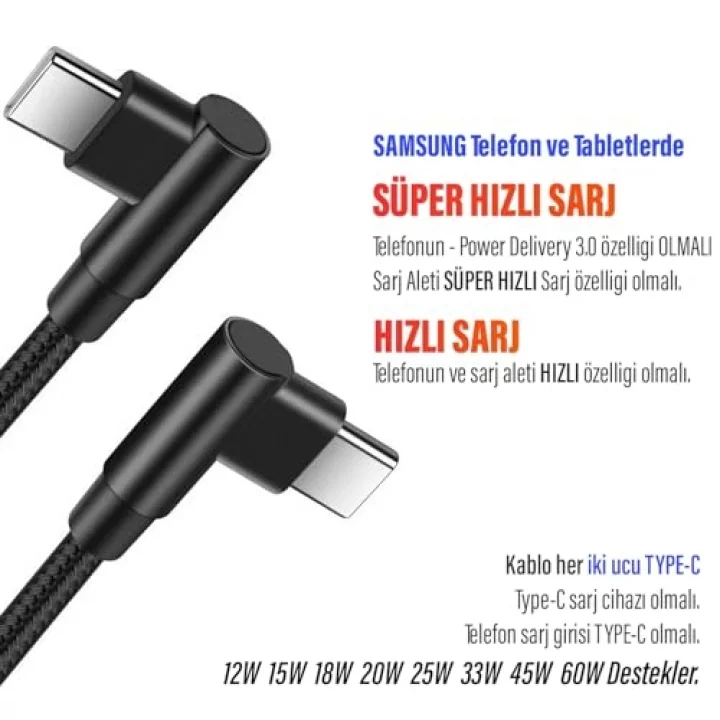 3 Metre TYPE-C Şarj Kablosu HIZLI Şarj Samsung ile Uyumlu Type c to Type C Uzun Kablo