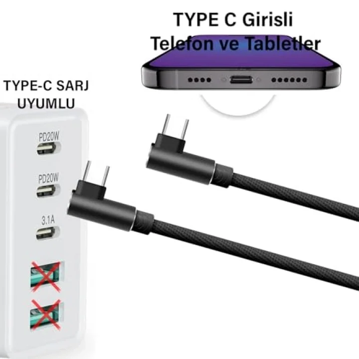 3 Metre TYPE-C Şarj Kablosu HIZLI Şarj Samsung ile Uyumlu Type c to Type C Uzun Kablo
