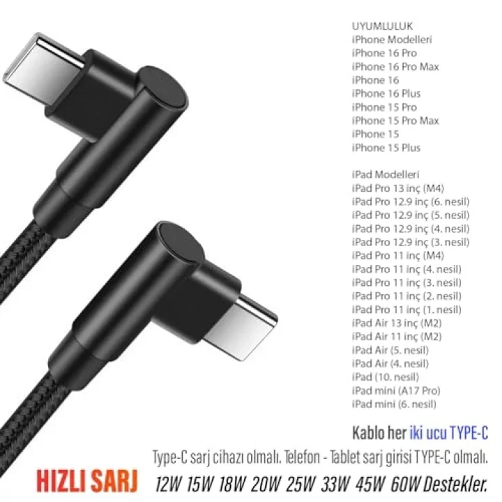3 Metre TYPE-C Şarj Kablosu HIZLI Şarj Samsung ile Uyumlu Type c to Type C Uzun Kablo