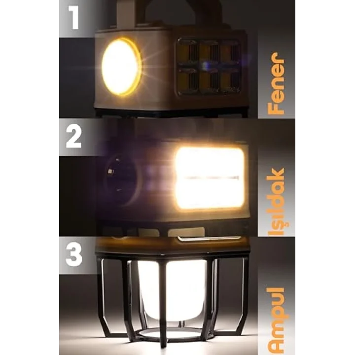 3 MODLU Şarjlı Kamp Lambası Solarlı 20 WATT LED Işık El Feneri Portatif Işıldak Gece Lamba PR9802B