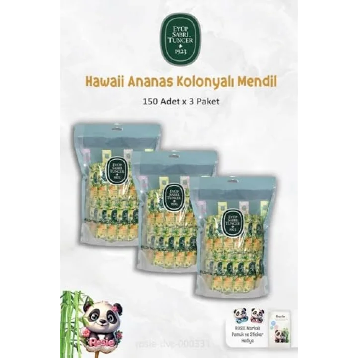 3 Paket Hawaii Ananas Kolonyalı Mendil 150li ve ROSIE