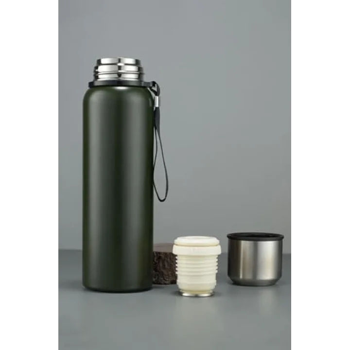 304 L Çelik 750 ml Yeşil Kamp Piknik Termos Tutmalı Termos cin491ys