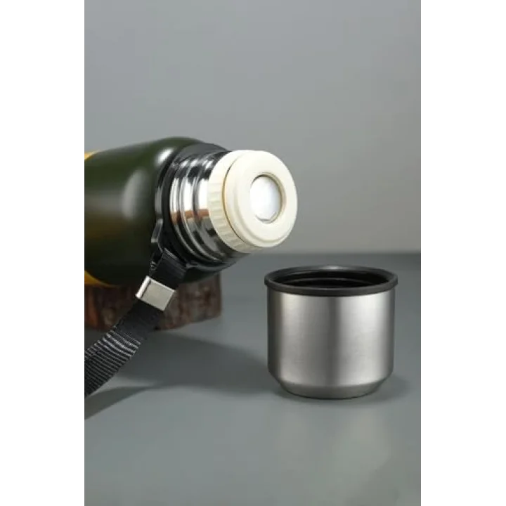 304 L Çelik 750 ml Yeşil Kamp Piknik Termos Tutmalı Termos cin491ys