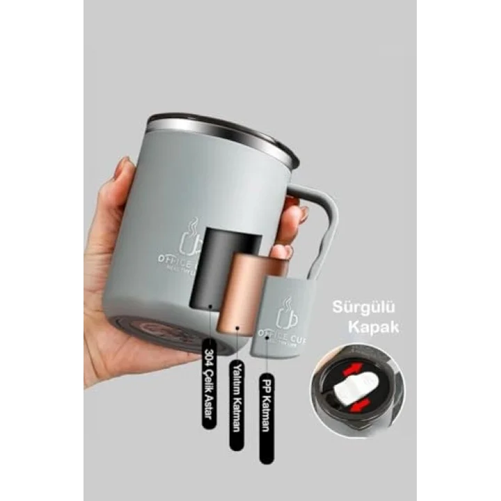 304 L Çelik Gri 500 ml Kahve El Termos Kupa Mug cin557gr