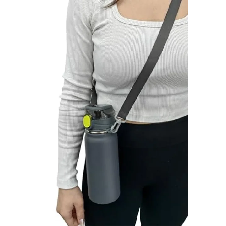 304 L Çelik Siyah 600 ml Askılı ve Pipetli Matara Suluk cin411sy