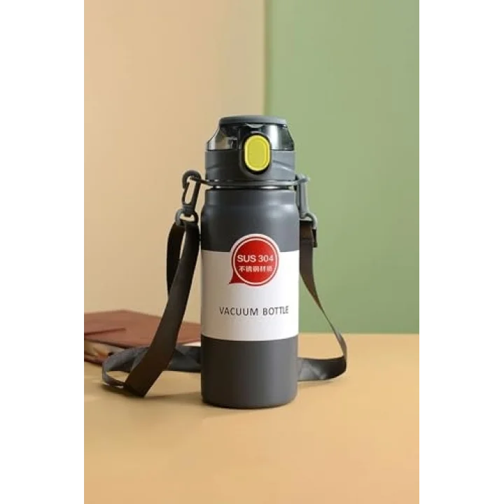 304 L Çelik Siyah 600 ml Askılı ve Pipetli Matara Suluk cin411sy