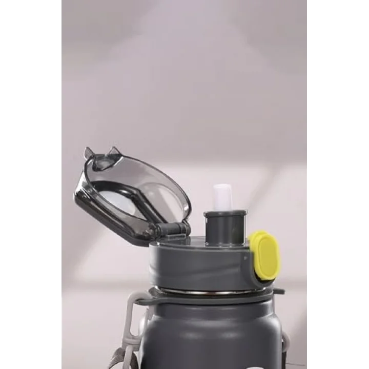 304 L Çelik Siyah 600 ml Askılı ve Pipetli Matara Suluk cin411sy