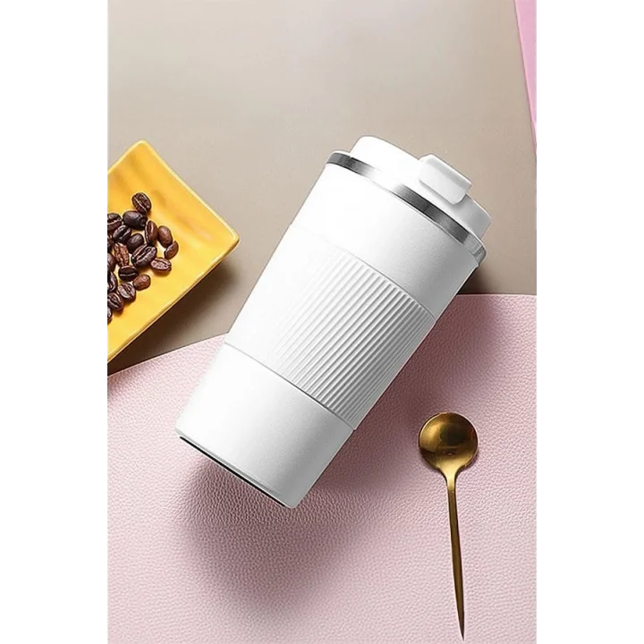 304 L Kilitli Çelik Mat Beyaz 510 ml Kahve Termos Mug cin405by