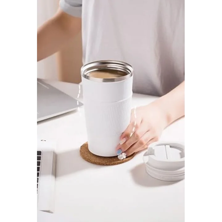 304 L Kilitli Çelik Mat Beyaz 510 ml Kahve Termos Mug cin405by