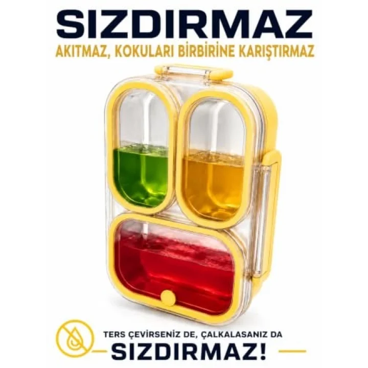 304 Paslanmaz Çelik 3 Bölmeli Sarı Lunch Box Termal Çantalı – Sızdırmaz Kapaklı Beslenme Kabı