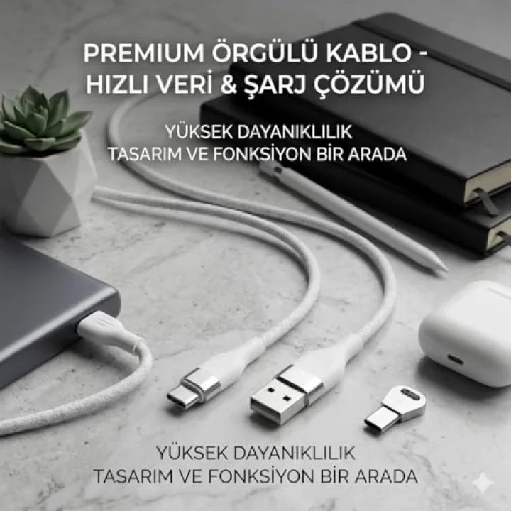 3.0A Type-C Hızlı Şarj ve Data Kablosu Beyaz 1m