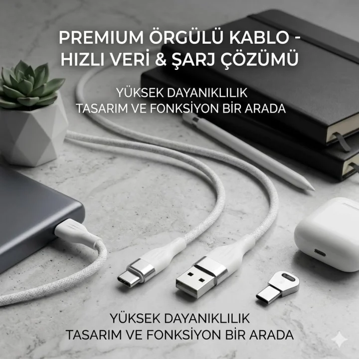 3.0A Type-C Hızlı Şarj ve Data Kablosu Beyaz 1m