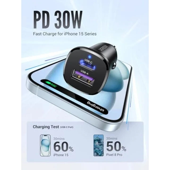 30W 2 Portlu Araç İçi Şarj Cihazı Çakmaklık Adaptörü, 25845