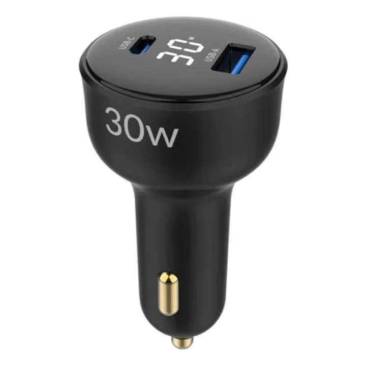 30W Led Ekranlı Type-C + USB-A Araç Şarj Aleti iPhone & Android & Tablet Araç içi Şarj Cihazı