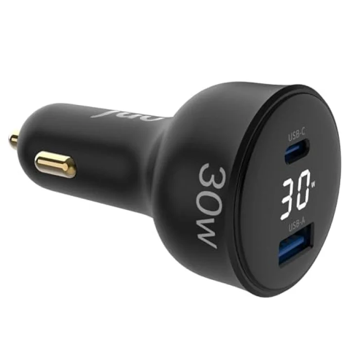 30W Led Ekranlı Type-C + USB-A Araç Şarj Aleti iPhone & Android & Tablet Araç içi Şarj Cihazı