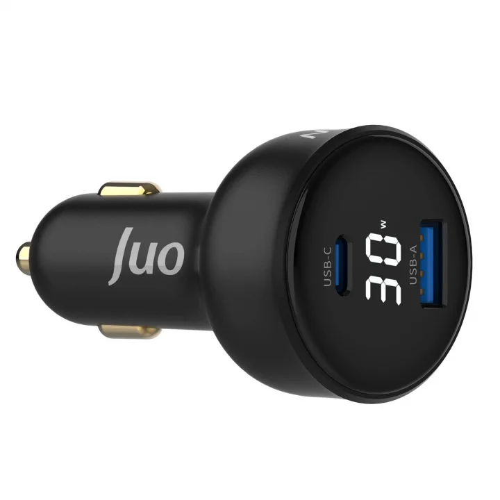 30W Led Ekranlı Type-C + USB-A Araç Şarj Aleti iPhone & Android & Tablet Araç içi Şarj Cihazı
