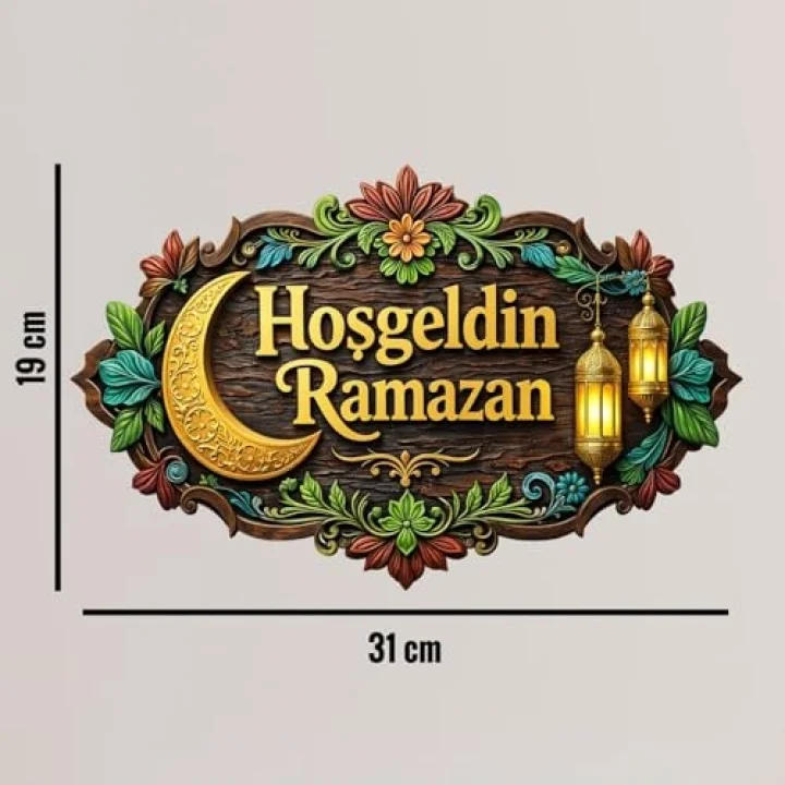 31-19 cm Hoş geldin Ramazan Dekorlu Ahşap Kapı Süsü, Ramazan Süsleri, Ramazan Tavan Süsü 2026