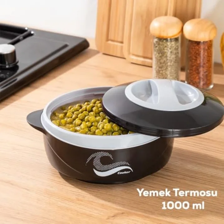 3149 1000 mL Yemek Termosu - Sızdırmaz Kilitlenebilir Kapak Paslanmaz Çelik Sefer Tası - Siyah