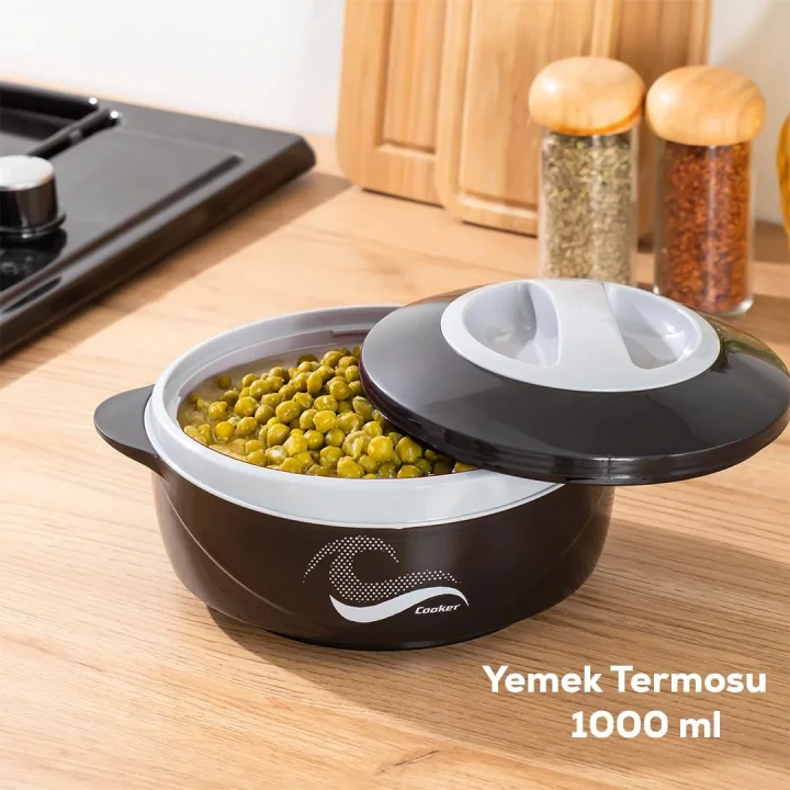 3149 1000 mL Yemek Termosu - Sızdırmaz Kilitlenebilir Kapak Paslanmaz Çelik Sefer Tası - Siyah
