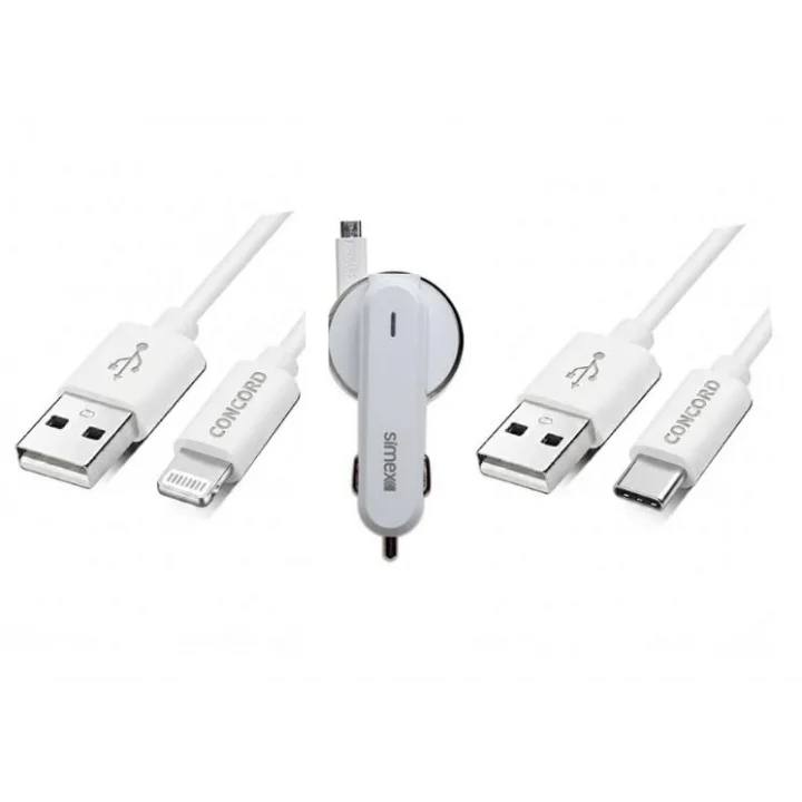 3.1A 15watt Araç Şarj Aleti Micro USB Kırılmaz Kablo + Lighting ile Uyumlu Kablo Hediyeli + Type-C Kablo Hediyeli (Tüm Telefon Girişlerine uyumludur)