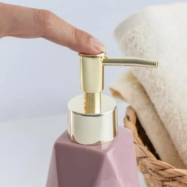 3203 Seramik Sıvı Sabunluk - Tezgah Üstü Banyo Mutfak Lavabo Sabunluğu - 250 cc Pudra