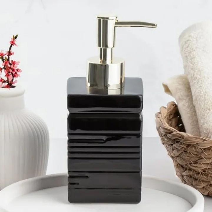 3206 Seramik Sıvı Sabunluk - Tezgah Üstü Banyo Mutfak Lavabo Sabunluğu - 275 cc Siyah