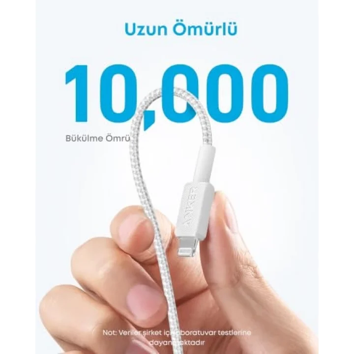 322 USB-C to Lightning Örgülü Kablo, 1.8 m, Beyaz - A81B6